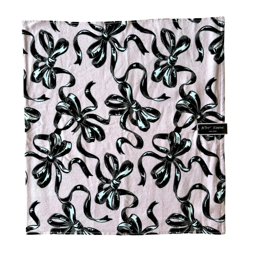 3pc Betsey Johnson BALLET BOWS Towel Set 2 Bath 1 Hand Pink & Black NEW